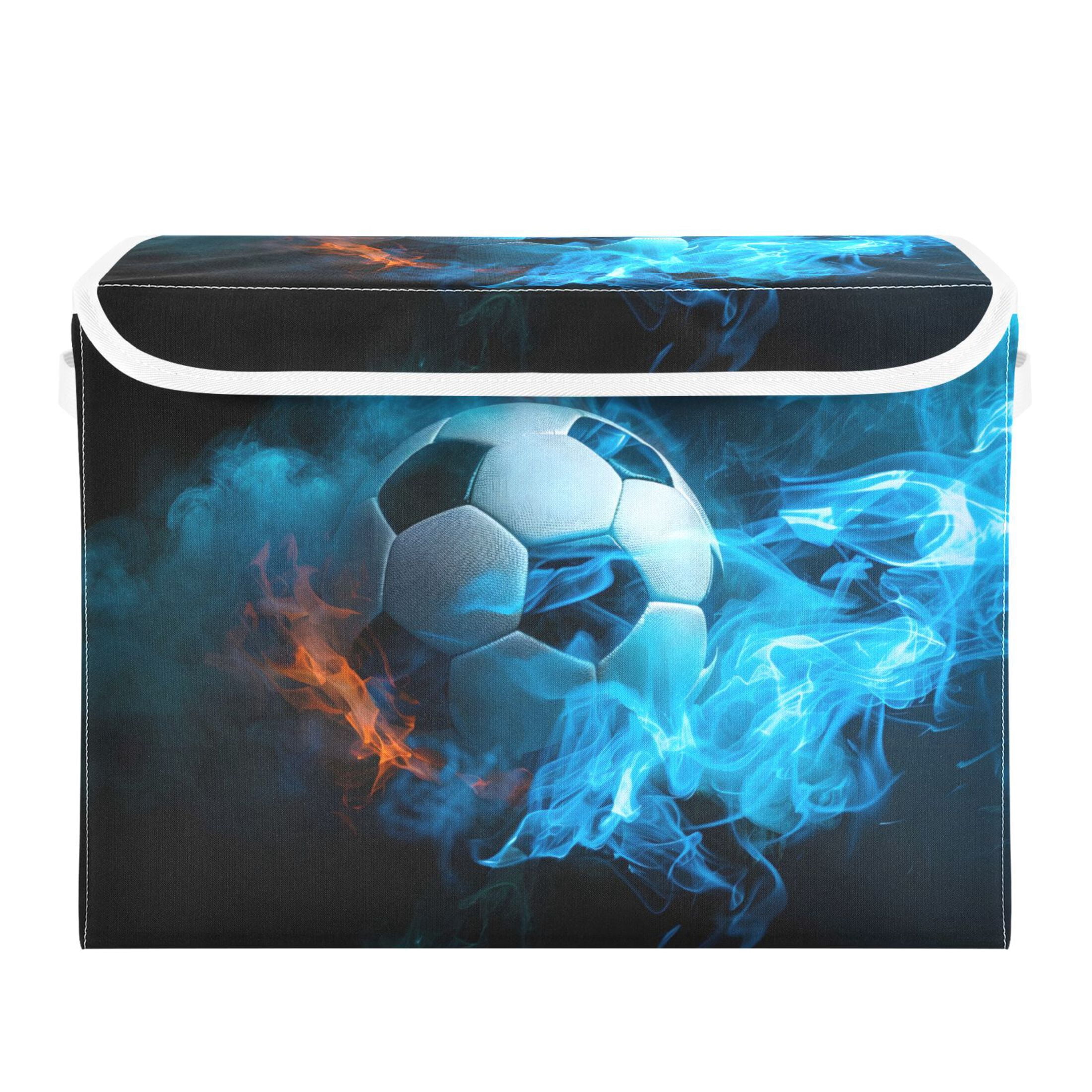 Ryvnso Soccer Ball with Fire Large Lidded Foldable Storage Baskets Cubes Boxes Lids Bin for Home
