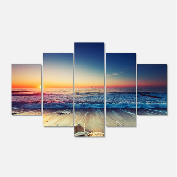 Designart 'Beautiful Sunrise over Blue Sea ' Seashore Canvas Art Print