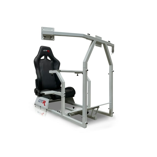 GTR Simulator GTAF Modèle de Cockpit de Simulateur de Course Cadre Argenté avec Siège Noir Majestueux