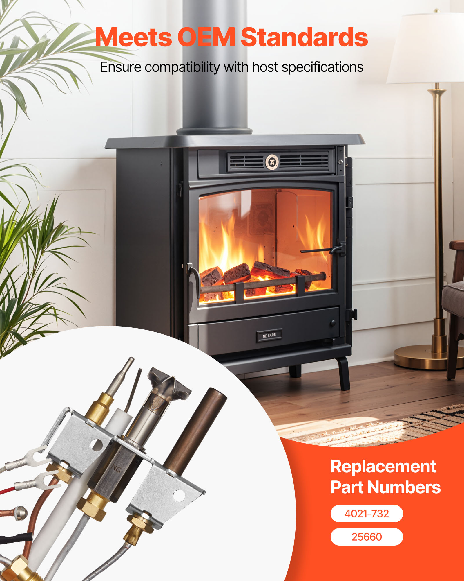 VEVOR Gas Pilot Assembly, OE 4021-732, 25660 Fireplace Gas Pilot Assembly, Natural Gas Ignition Replacement with Pilot Tube, Thermocouple, Thermopile, Wires, Compatible with Heatilator Models