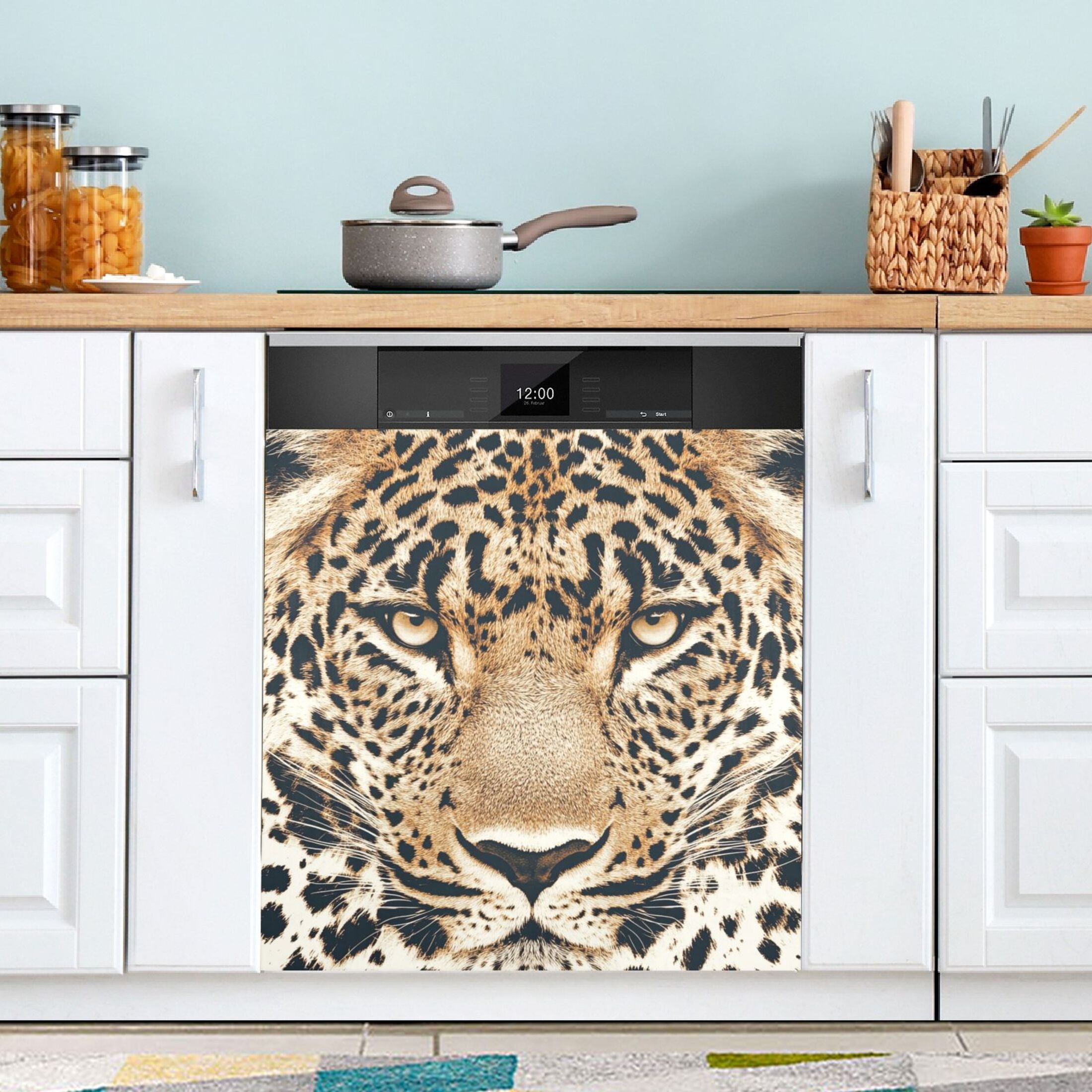 Dishwasher Magnetic Sticker 23x26 Inch Refrigerator Magnetic Sticker Washing Machine Magnetic Sticker Kitchen Panel Magnetic Sticker Home Decor Cartoon Leopard Face