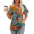 thumbnail image 1 of Camiseta OFEEFAN con cuello en V para mujer, verano, floral, hoja, 4XL, 1 of 6