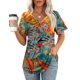 thumbnail image 1 of Camiseta OFEEFAN con cuello en V para mujer con estampado floral de hojas de verano, 1 of 6