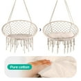 thumbnail image 5 of LINJI Hanging Swing Chair with Cushion - Heavy Duty 330 Lbs Cotton Rope Chair for Outdoor Garden and Indoor Bedroom(Beige), 5 of 6