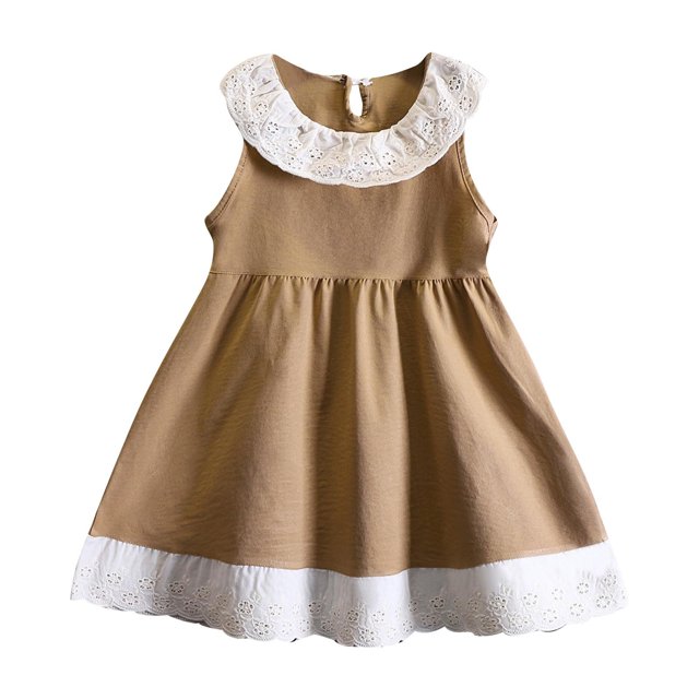 Yanlir Robe Décontractée Sans Manches Unie pour Enfants, Filles, Été, Col Rond, au-Dessus du Genou, Tenue de Jeu, Légère et Respirante pour Fête (Brun, 9 Ans)