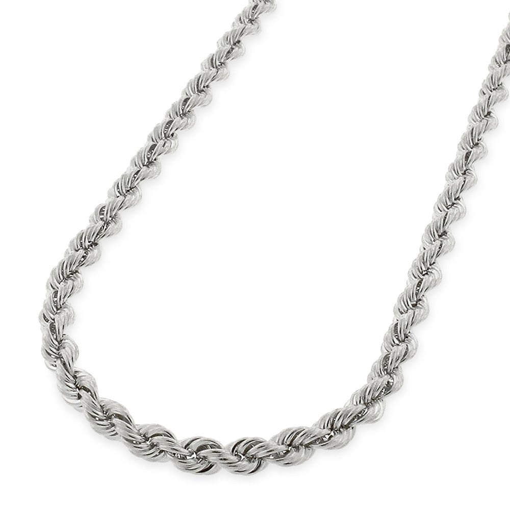 Next Level Jewelry 14k White Gold 3mm Solid Rope Diamond Cut Braided Twist Link Necklace 