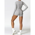 thumbnail image 3 of Nituyy Ensemble de Yoga Deux Pièces pour Femmes Manches Longues Col Rond Hauts et Shorts Tenue Active, 3 of 6