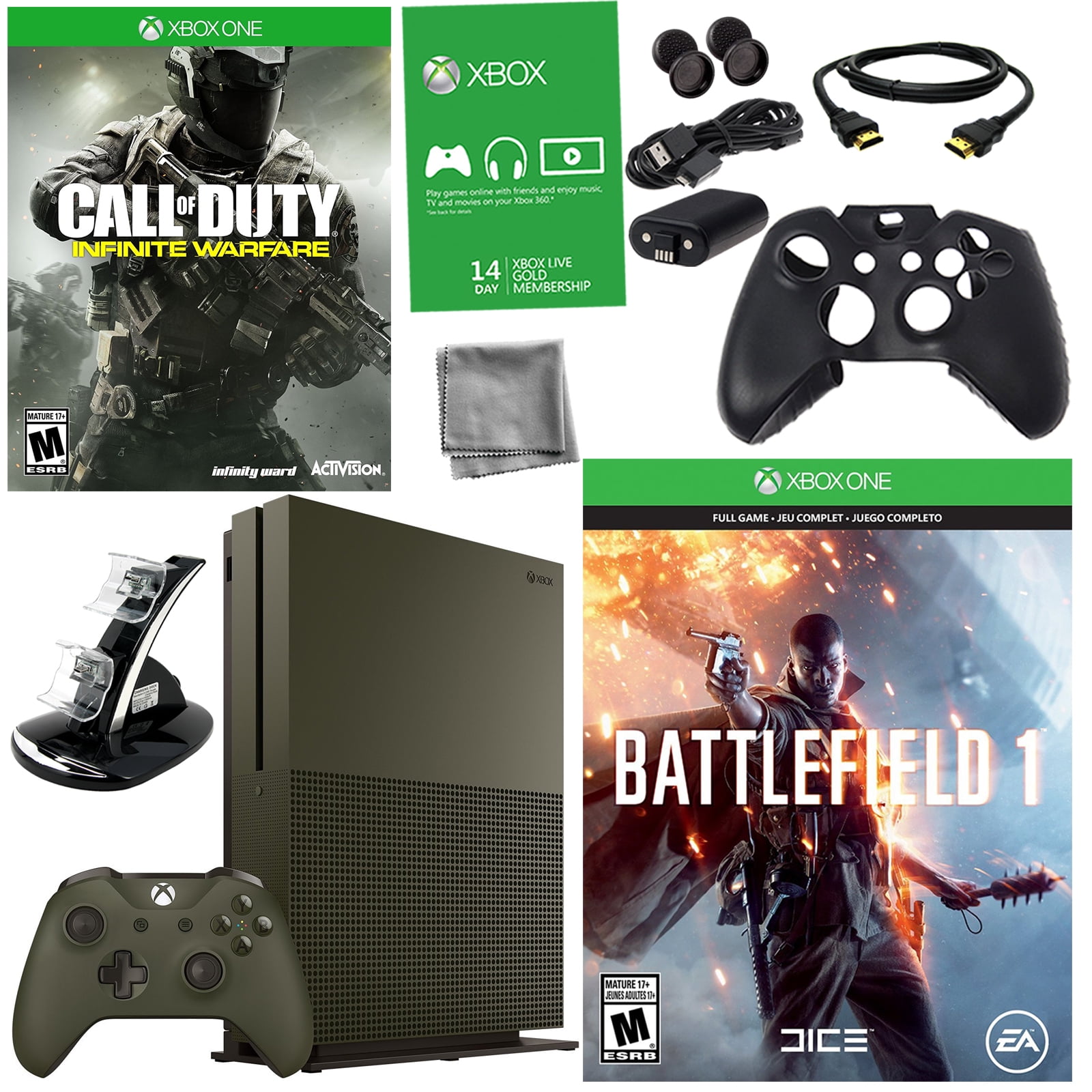 Scepticisme Bourgondië Waakzaamheid Xbox One S 1TB Battlefield 1 Green Bundle With Infinite Warfare & 8 in 1  Kit - Walmart.com