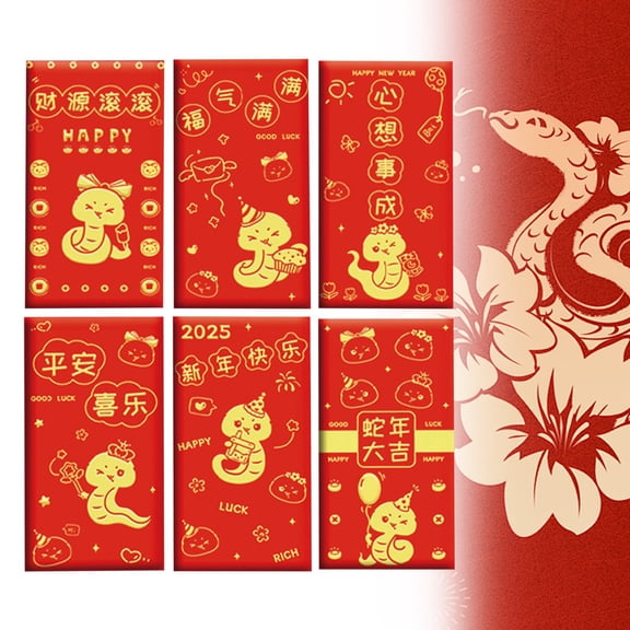2025 New Year Red Envelope 6Pcs Chinese New Year Envelopes for 2025 New Year 6 Designs Cute Clearance!