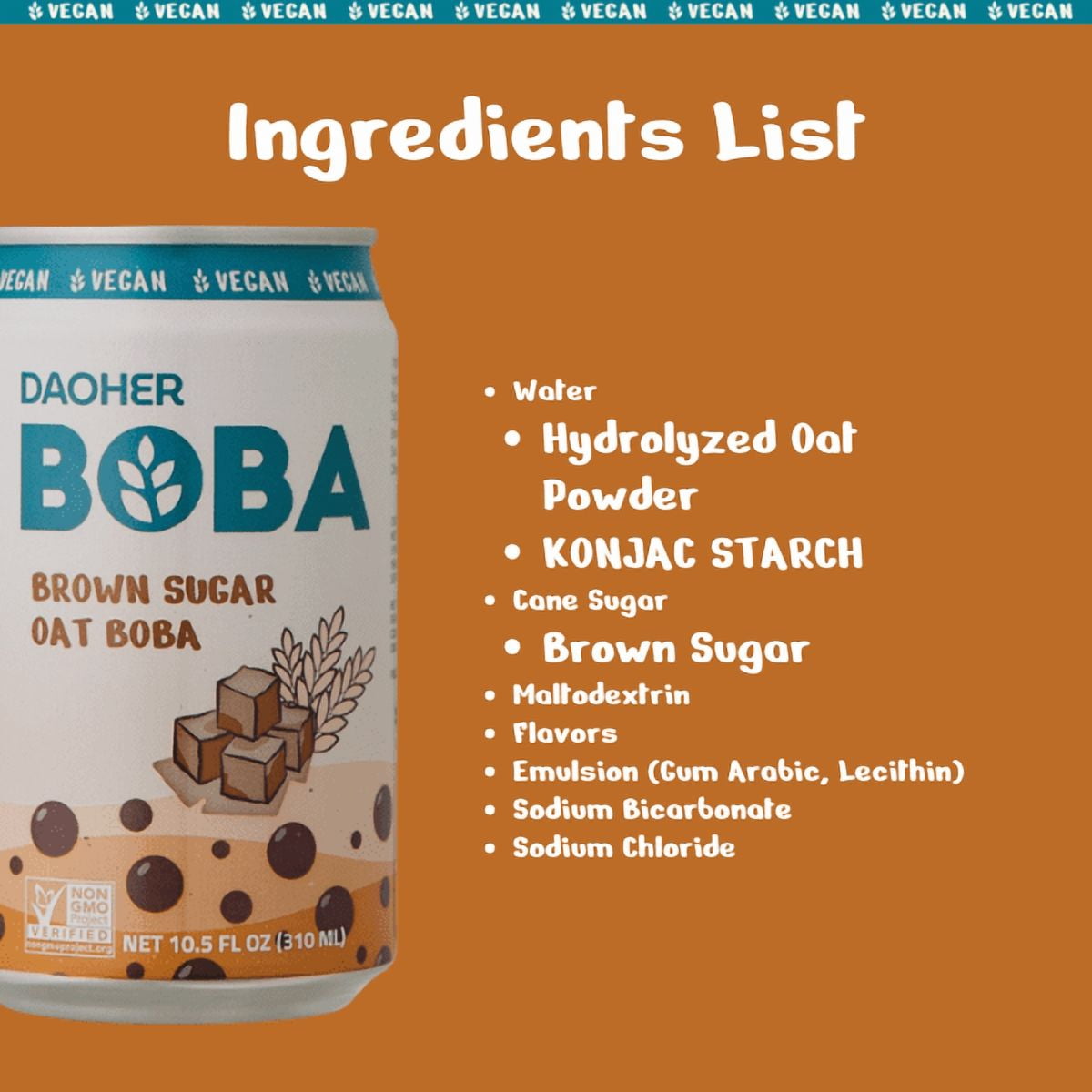 DaoHer Brown Sugar Oat Boba, Vegan, 12-Pack, 10.5 fl oz