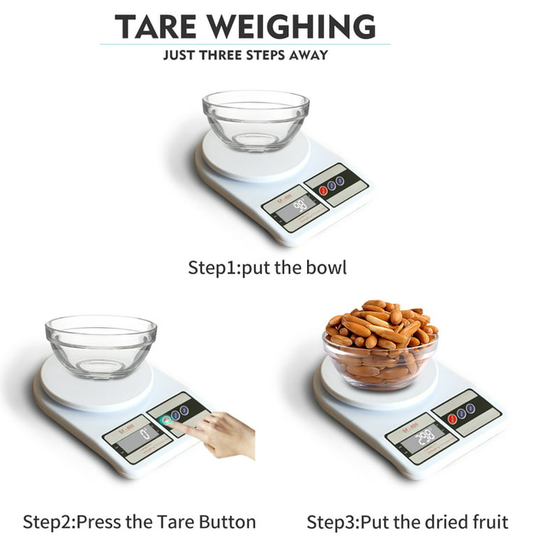 Digital Kitchen and Food Scale, 10KG / 1g Multifunction LCD Digital Scale  Measures in Grams and Ounces for Baking and Cooking, White 