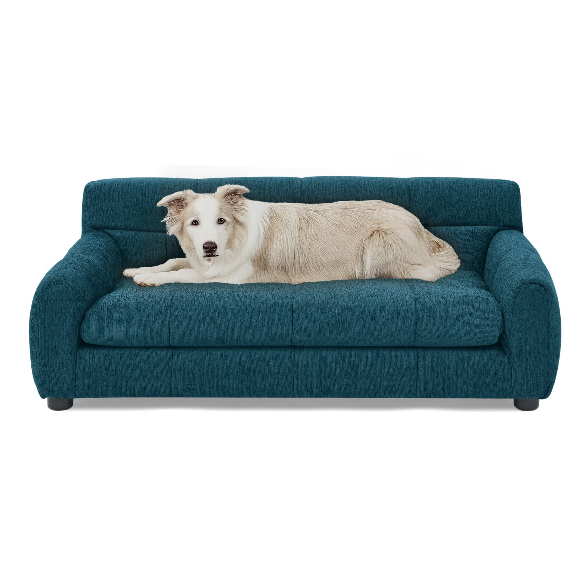 Dog Sofa for Large Dogs, Orthopedic Pet Couch with Backrest and Armrests, Soft Linen Pet Bed for Medium Dogs, Modern Rectangular Pet Furniture, Blue