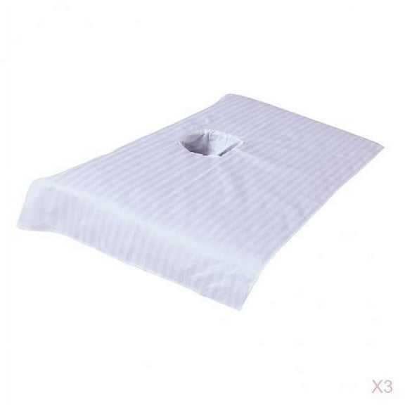 3pcs Beauty Massage Bed Sheet Cover Sectional for Face Hole 20x32" White