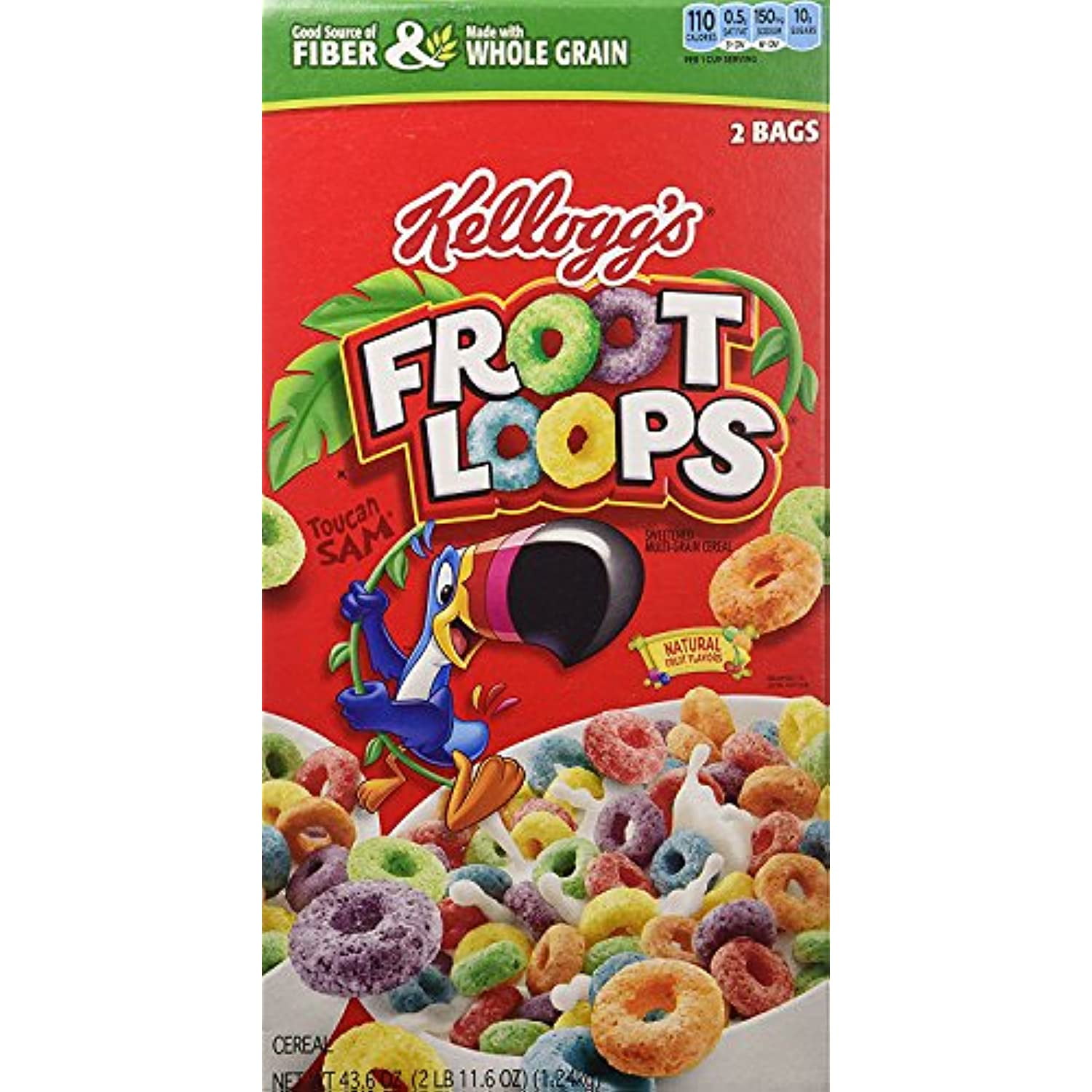 Kellogg's Froot Loops Breakfast Cereal, 43 oz Bag, 2 Bags/Box, (22000900)