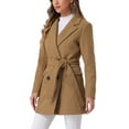 thumbnail image 4 of INSPIRE CHIC Women's Notch Lapel Double Breasted Belted Mid Length Trenchcoat XS Camel, 4 of 6