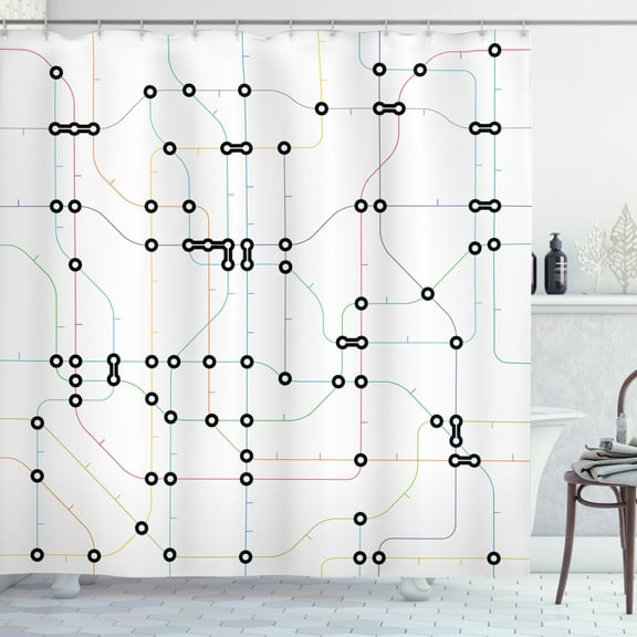 Ambesonne Map Shower Curtain, Colorful Lines Metro Scheme, 69"Wx84"L, Multicolor
