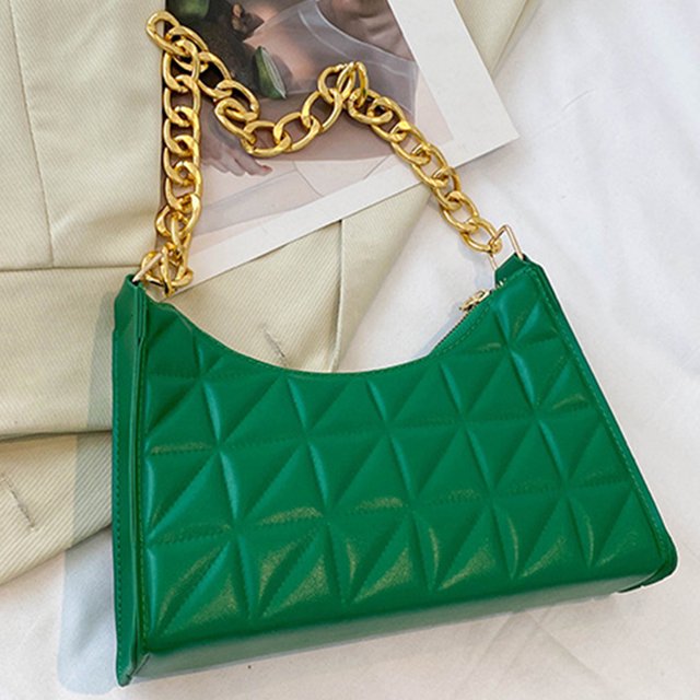 Bolso cruzado para mujer, informal, acolchado, con textura de cadena, sólido, para mujer (verde)