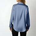 thumbnail image 4 of Women's Shirts Casual Satin Solid Color Lapel Button Lightweight Comfy Long Sleeve Shirts Navy L, 4 of 6