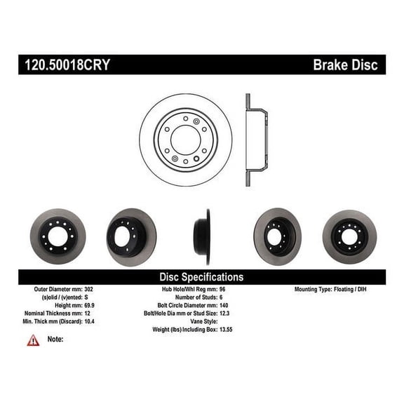 Centric 120.50018 Premium Brake Rotor Fits select: 2006-2012 KIA SEDONA, 2007-2008 HYUNDAI ENTOURAGE