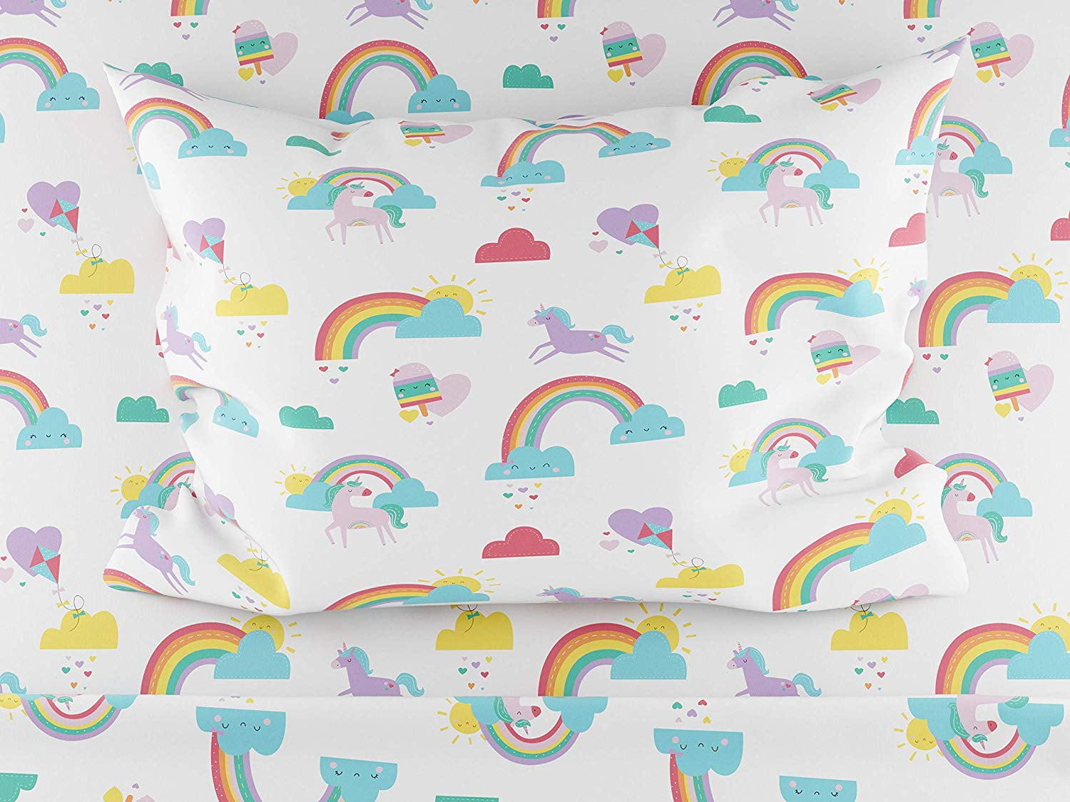 Where The Polka Dots Roam Full Size Sheet Set Unicorn Print for Girls Bedding Double Brushed