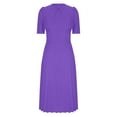 thumbnail image 5 of GaThRRgYP Womens Dresses,Women's Casual Solid Color Round Neck Short Sleeve Round-Neck Mid-Calf Dress Purple XXXL, 5 of 5