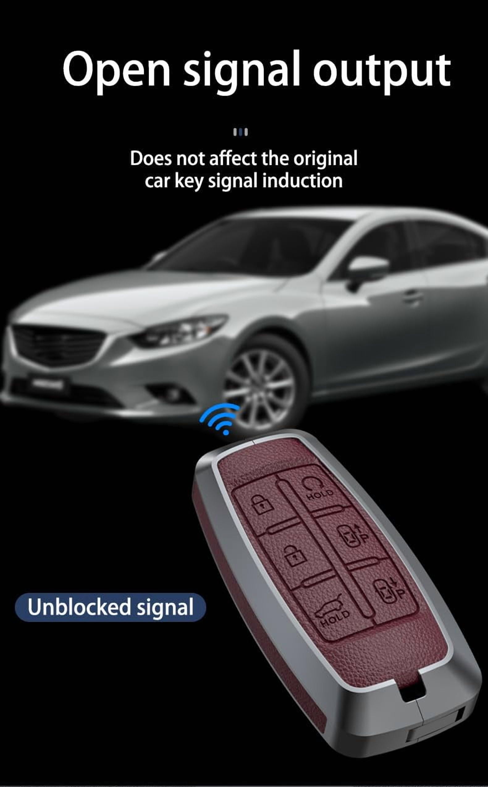 Leather Key Fob Case Cover Fit for Hyundai Genesis G70 G80 G90 GV70 GV80 GV90 Keyless Entry Metal Remote Key Cover 6 buttons