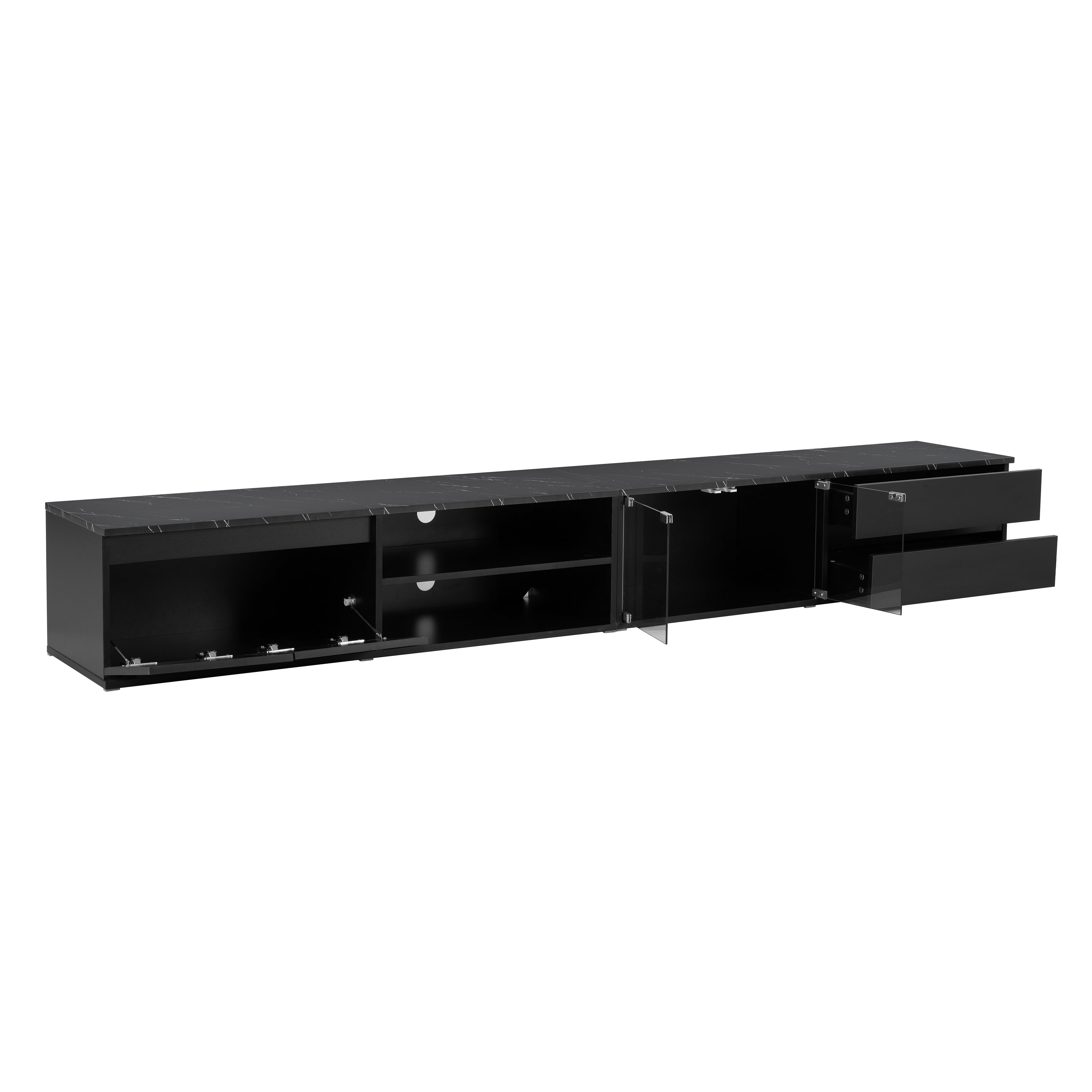 EUROCO 94.5" TV Stand Up to 100/105 inch TV,Modern APP LED TV Stand for Living Room,High Gloss Entertainment Center with Faux Marble Tabletop ,Tempered Glass Doors, 2 Drawers & Cabinets,TV Console