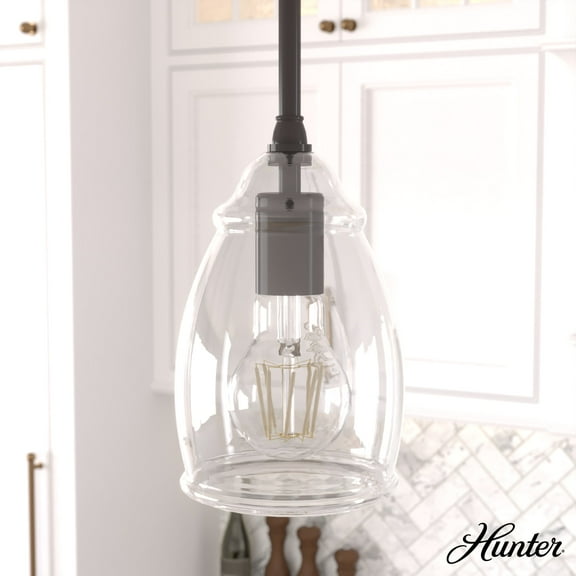 Hunter - Dunshire 1-light Noble Bronze, Mini Pendant Light, Dimmable, Casual Style, Bell Shaped, for Bedrooms, Dining, Living Rooms - 19652