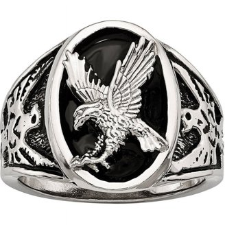PalmBeach Jewelry Men's Eagle Ring - Gold-Plated Black Enamel With Cubic Zirconia