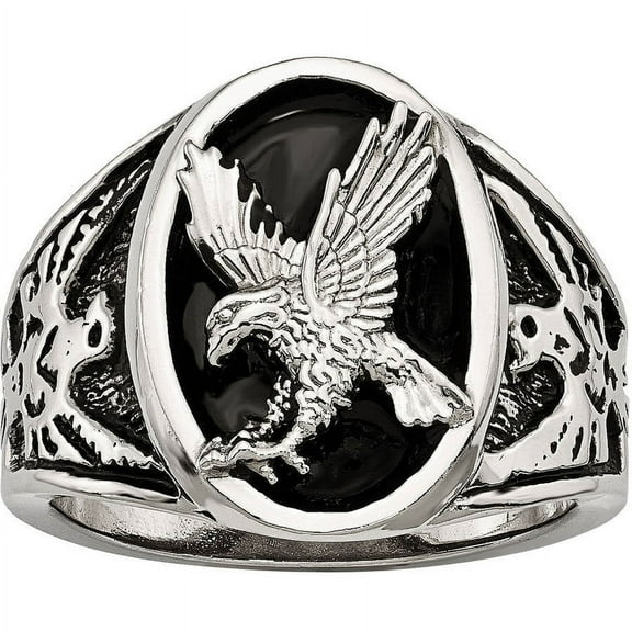 Stainless Steel Polished Enameled Eagle Ring, Available in Multiple Sizes