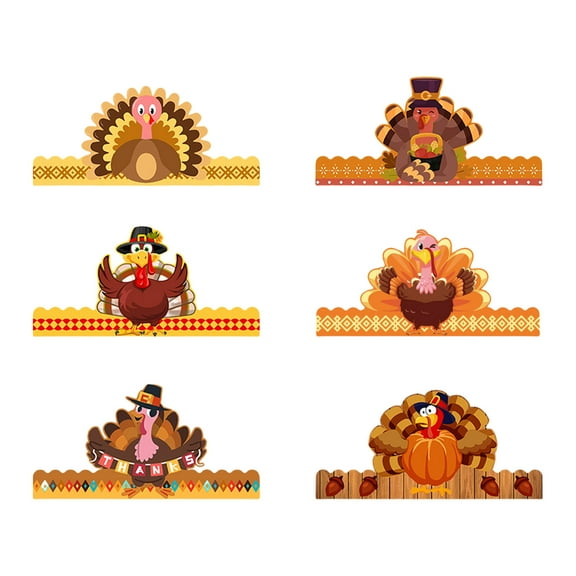 Acahhotxx festival hat, Adjustable Turkey Crowns Hat Paper Hat Festival Headwear for Thanksgiving Christmas Party Fun for All Ages 6Pcs/Set