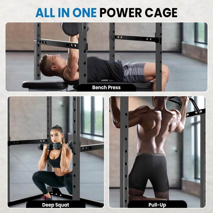 Squat Rack Power Cage , 45.6"×44.3"×81.5", 1200lbs Multi - Function Home Gym Squat Rack for Home Gym, All-in-One Squat Rack for Home Gym, Black