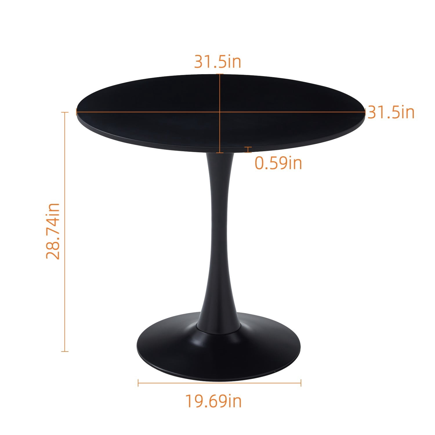 31.5" Round Dining Table, Modern Black Tulip Base Table with MDF Top & Matte Iron Pedestal, Mid Century Kitchen Table, Small Space Coffee Table for Living Room, Apartment & Home Office