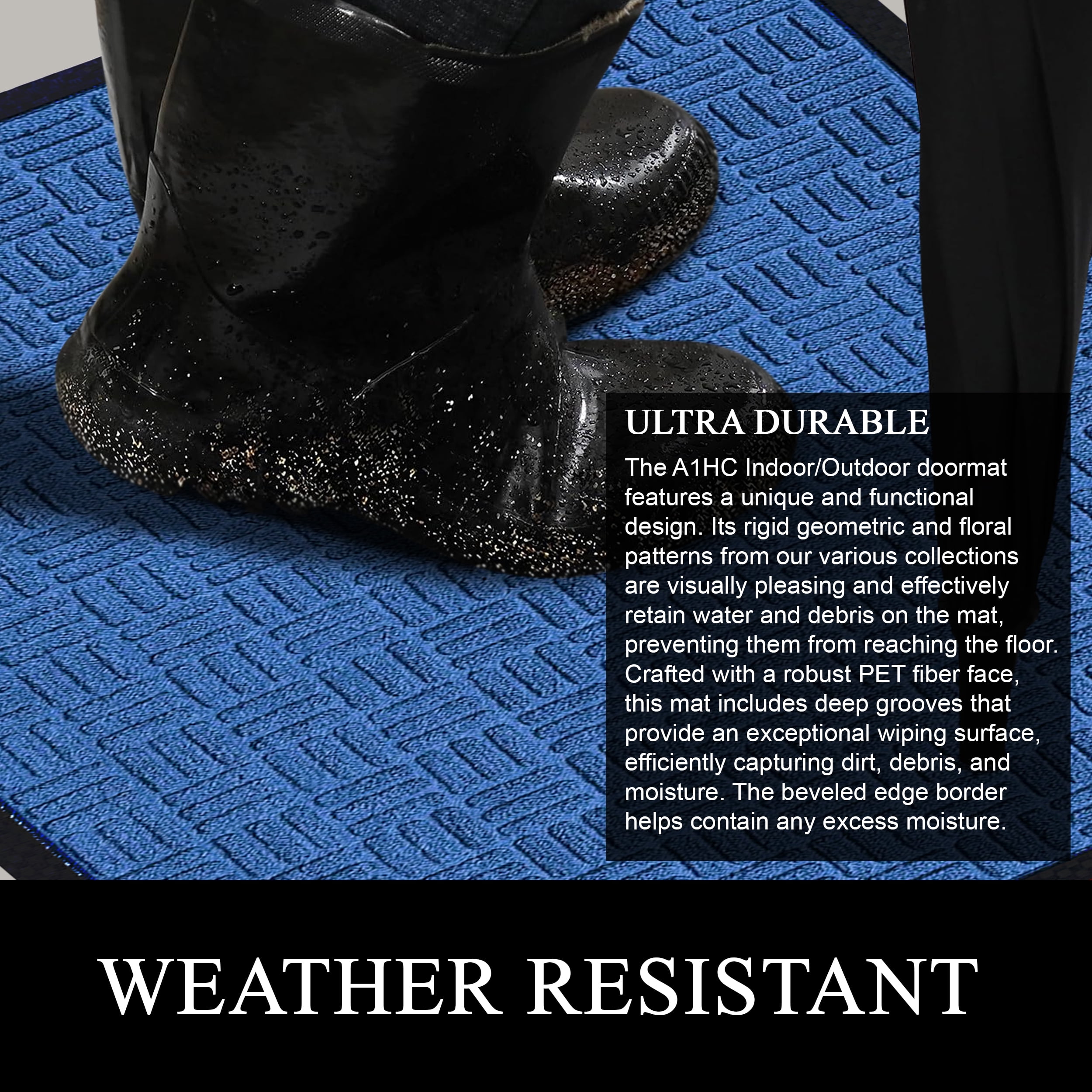 A1HC Indoor Outdoor Mat, Front and Back Entrance Welcome Mats, Front Patio Mats 24x36 Inches, Non-Slip Easy Clean Entrance Washable Large Size Doormats, Blue Criss Cross