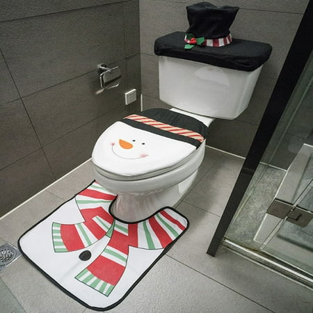 Clairlio Housse de siège de toilette/couvercle de réservoir/tapis  réutilisable, décoration intérieure de noël, 3 pièces