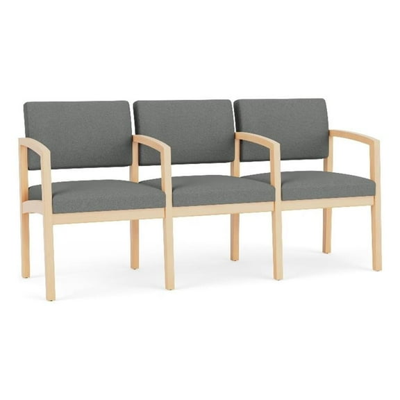 Lenox Wood Reception Waiting 3-Seat Tandem Seating / Natural Wood / Light Gray