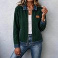 thumbnail image 4 of Edvintorg Women's Coats Color Block Long Sleeve Lightweight Jacket Fall Collared Zip up Outerwear with Pocket Plus Size Trendy Womens Clothes Army Green S-3XL, 4 of 6