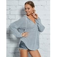 thumbnail image 4 of ZXSXSY Women Deep V Neck Drawstring Solid Color Pullover Hoodie, 4 of 8