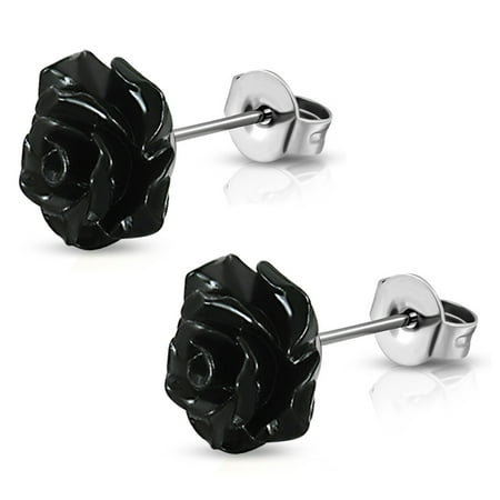 - Stainless Steel Resin Rose Flower Floral Stud Post Earrings