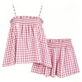 thumbnail image 4 of Women's 2-Piece Plaid Pajama Set with Smocked Cami Top and Wide Leg Shorts, Casual Summer Lounge Wear, Cute Gingham Sleepwear Outfit for Home and Vacation Relaxing, 4 of 6
