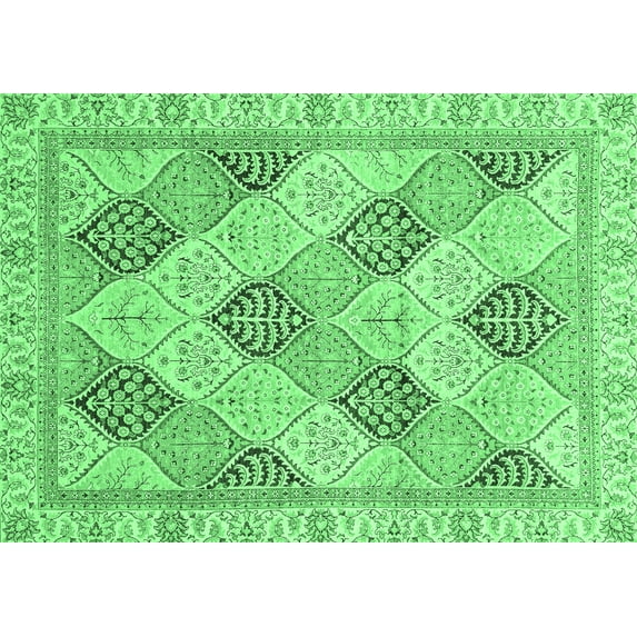 Ahgly Company Indoor Rectangle Abstract Emerald Green Modern Area Rugs, 2' x 3'