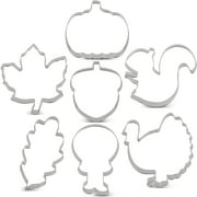 Fall Thanksgiving Cookie Cutter Set - 7 Piece - Pumpkin, Turkey, Maple Leaf, Oak Leaf, Turkey Leg, Squirrel and Acorn Biscuit Fondant Cutters - Stainless Steel