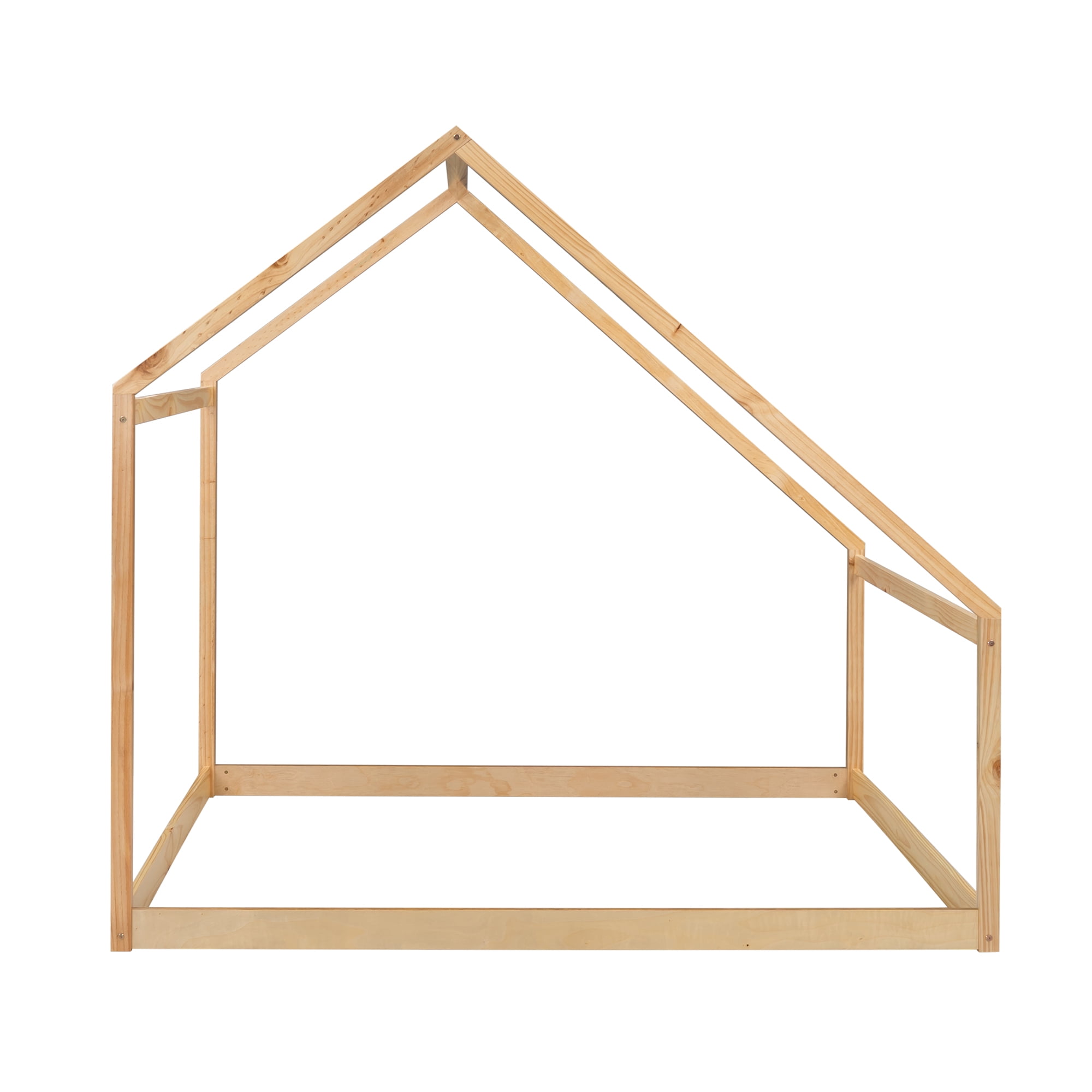 Gewnee Wood House Bed,Full Size Montessori Wood Bed Frame with Roof for Kids Toddlers,Natural