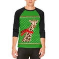 thumbnail image 1 of Ugly Christmas Sweater Big Giraffe Scarf Mens Raglan T Shirt, 1 of 2