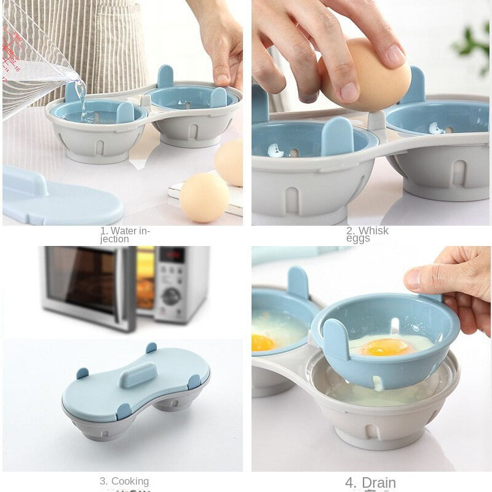 1pcs 2 Cup Microwave Egg Poacher, White, Poached Egg Maker Microwave