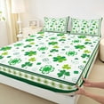 thumbnail image 3 of jejeloiu Lucky Clover Leaves Bed Sheets,Happy St.Patrick Day King Sheets,Green White Sheet Set For Men Women,Luxury Bedroom Decor,4 Pieces, 3 of 7