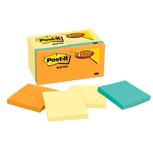 Postit Notes Value Pack, 3" x 3", Canary Yellow, 18 Pads