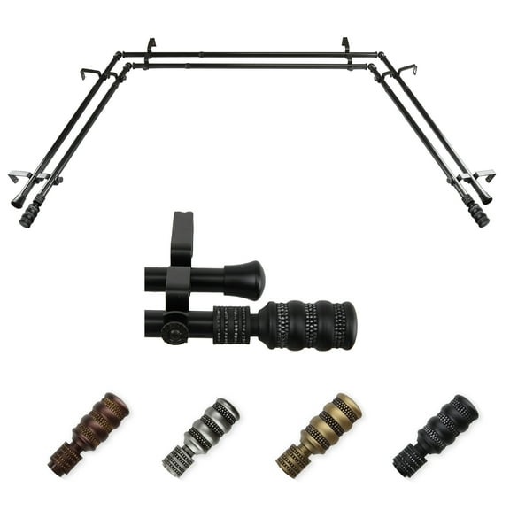 Sigfried 13/16" Double Bay Window curtain rod Adjustable 20"-36", 38"-72" - Black,(ABay-09-2D)