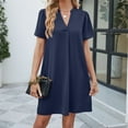thumbnail image 4 of Women Dresses Plus Leisure Fashion Dresses New Loose V-neck Sexy Solid Short Sleeved Fashion Dresses Blue Trendy Skirt Size XL, 4 of 7