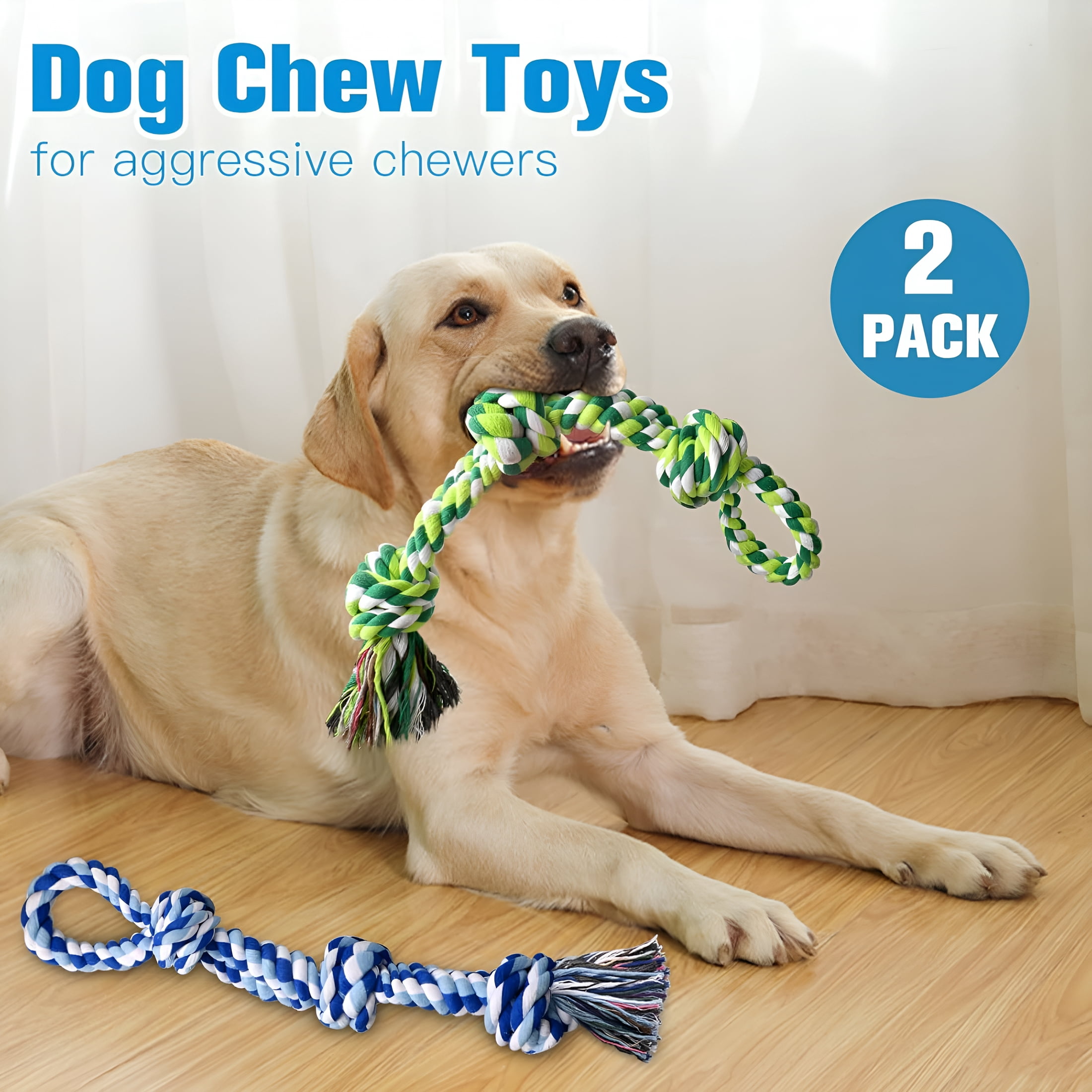 BESTSKY Dog Rope Toys 2 Nearly Indestructible Dogs Toy for Medium to Large Breed, Dental Cleaning Chew/Tug Toy for Boredom, Dog Grinding Teeth for Aggressive Chewers